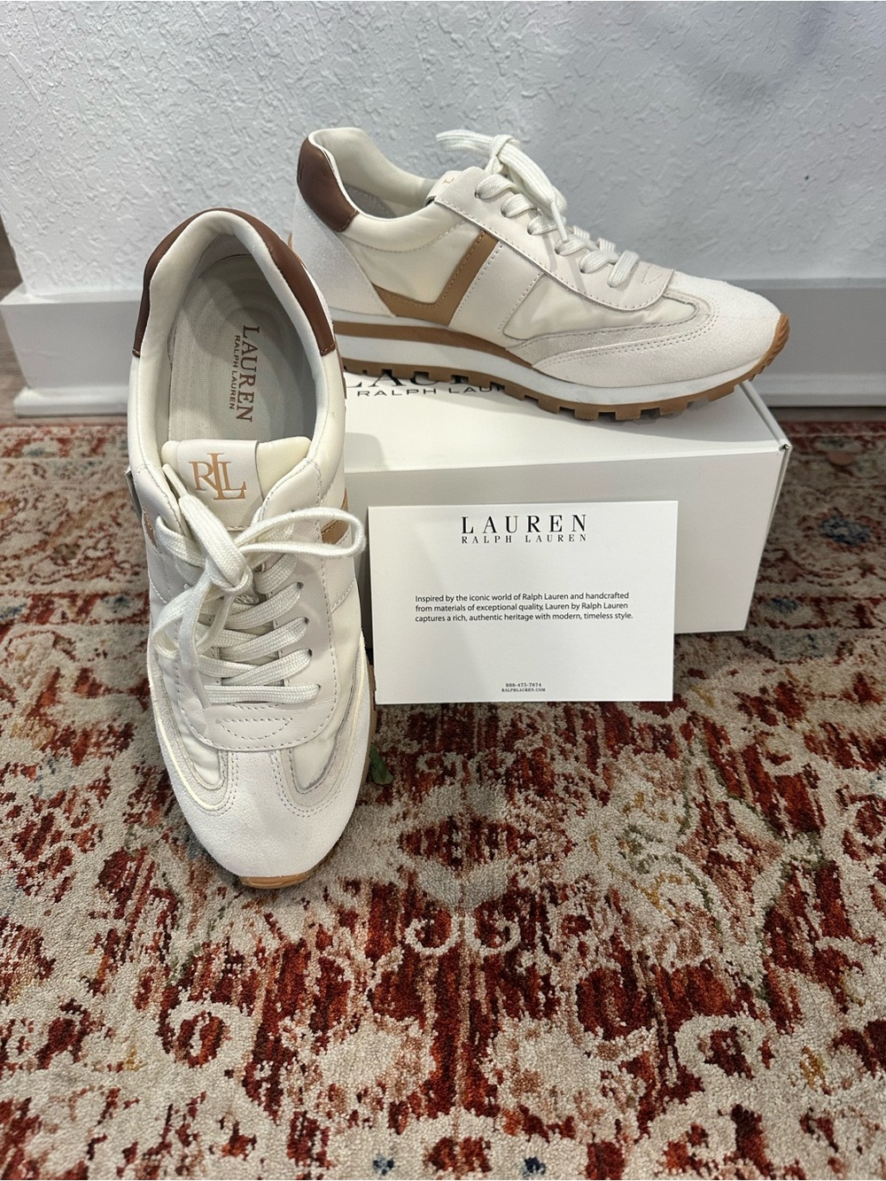 Lauren Ralph Lauren Cream, Brown & Tan Low-Top Lace-Up Sneakers size 8.5